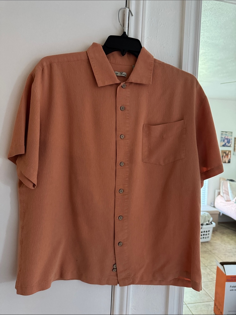 Casual Short-Sleeve Button-Down Shirt in Terracotta